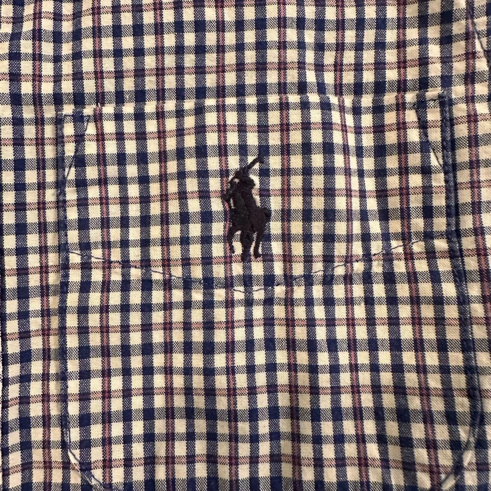Ralph Lauren Baby Boy Romper Gingham Plaid Blue Button Down Shortall 12-18 M